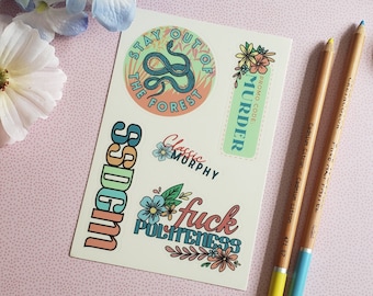 My Favorite Murder Sticker Sheet | Waterproof Vinyl Stickers | MFM | Stay Sexy Don't Get Murdered | SSDGM