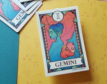 Gemini - Vinyl Sticker | Twins Zodiac Astrology Sign Illustrated Design | Laptop Decal Waterbottle Sticker