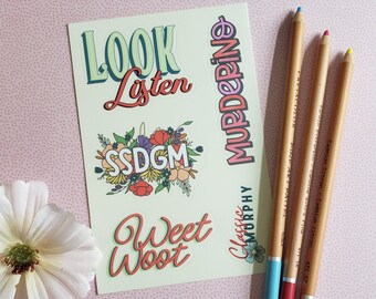 My Favorite Murder Phrases Vinyl Sticker Sheet | MFM | True Crime | SSDGM | Stay Sexy