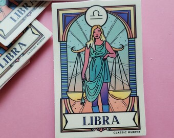 LIBRA - Vinyl Sticker | Zodiac Astrology Sign Illustrated Design | Laptop Decal Water bottle Sticker