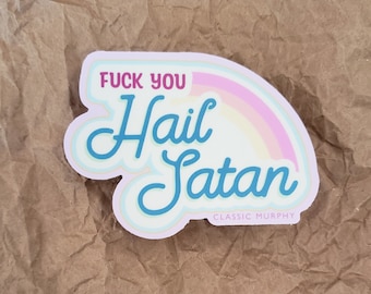 Adesivo engraçado irônico Hail Satan | Decalque gótico arco-íris pastel