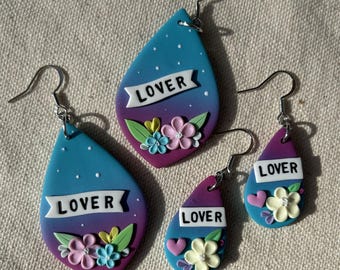 Lover Earrings | Taylor Swift Eras Tour | Pink & Aqua Polymer Clay Dangles