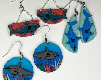 Shark Polymer Clay Dangle Earrings | Shark Watcher | Jaws | Marine Biology