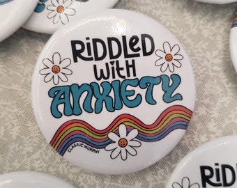 Riddled with Anxiety Jacket Button | Rainbow Retro Pin
