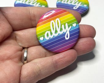 Rainbow stripe ALLY Metal Jacket Button | Gay Pride LGBTQIA Pin