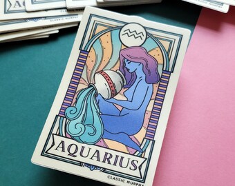 AQUARIUS- Vinyl Sticker | Water Bearer Zodiac Astrology Sign Illustrated Design | Laptop Decal Water bottle Sticker