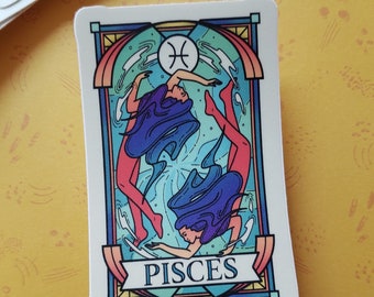 PISCES - Vinyl Sticker | Fish Zodiac Astrology Sign Illustrated Design | Laptop Decal Water bottle Sticker