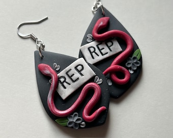 Reputation Era Earrings | Taylor Swift Eras Tour | Black Snake Polymer Clay Dangles