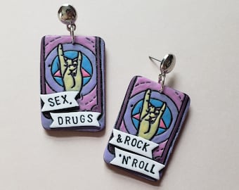 Sex, Drugs, & Rock 'N' Roll Devil Horns Polymer Clay Punk Earrings