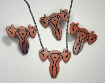 Angry Middle Finger Uterus Polymer Clay Brooch | Necklace | Jacket Pin