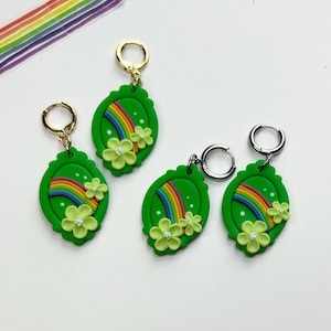 Rainbow Pride Polymer Clay Earrings | Green Lucky Charms | Huggie Hoops
