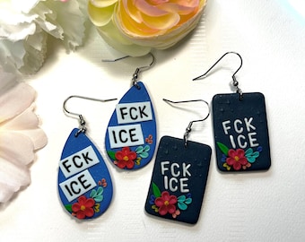 FCK ICE Polymer Clay Blue Earrings | Teardrop | Rectangle | Glow in the Dark