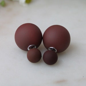 20% off sale Matte MAROON Double Ball Stud Earrings Minimalist Chic Double Sided Front Back Earrings