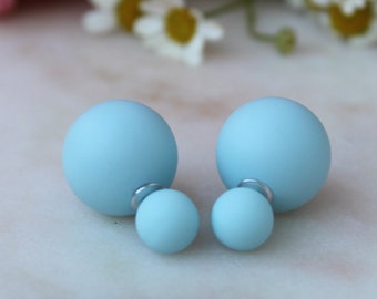 20% off sale Matte POWDER BLUE Double Ball Stud Earrings Minimalist Chic Double Sided Front Back Earrings