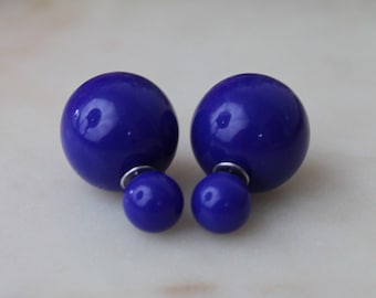 20% off sale ROYAL BLUE Double Ball Stud Earrings Minimalist Chic Double Sided Front Back Earrings