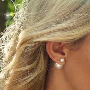 20% off sale PEARL Double Ball Stud Earrings Minimalist Chic Double Sided Front Back Earrings
