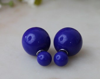 20% off sale ROYAL BLUE Double Ball Stud Earrings Minimalist Chic Double Sided Front Back Earrings
