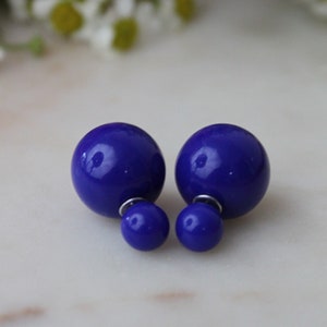 20% off sale ROYAL BLUE Double Ball Stud Earrings Minimalist Chic Double Sided Front Back Earrings