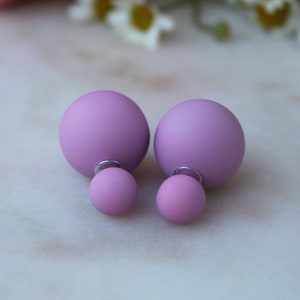 20% off sale PURPLE Double Ball Stud Earrings Minimalist Chic Double Sided Front Back Earrings