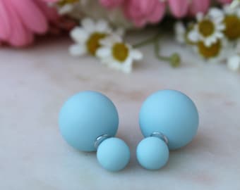 20% off sale Matte POWDER BLUE Double Ball Stud Earrings Minimalist Chic Double Sided Front Back Earrings