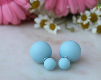 20% off sale Matte POWDER BLUE Double Ball Stud Earrings Minimalist Chic Double Sided Front Back Earrings
