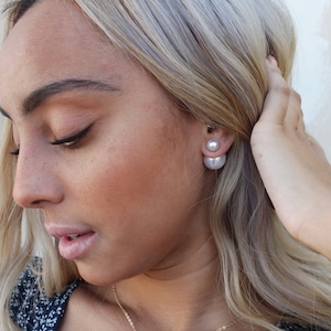 20% off sale PEARL Double Ball Stud Earrings Minimalist Chic Double Sided Front Back Earrings