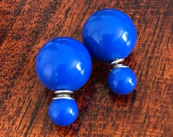 20% off sale Glossy Royal Blue Double Ball Stud Earrings Minimalist Chic Double Sided Front Back Earrings