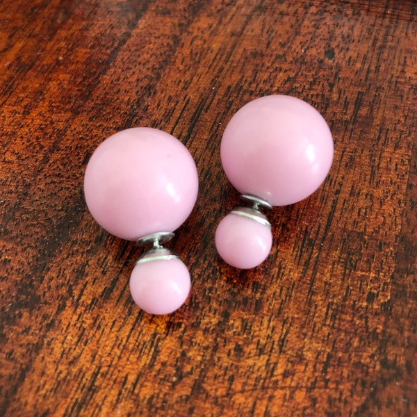 20% off sale Bubblegum Pink Glossy Double Ball Stud Earrings Minimalist Chic Double Sided Front Back Earrings