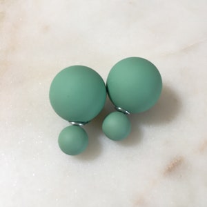 20% off sale Matte Sage GREEN Double Ball Stud Earrings Minimalist Chic Double Sided Front Back Earrings