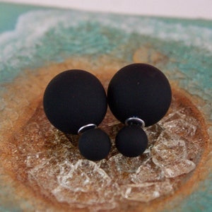 20% off sale Matte BLACK Double Ball Stud Earrings Minimalist Chic Double Sided Front Back Earrings