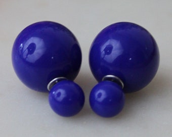 20% off sale ROYAL BLUE Double Ball Stud Earrings Minimalist Chic Double Sided Front Back Earrings