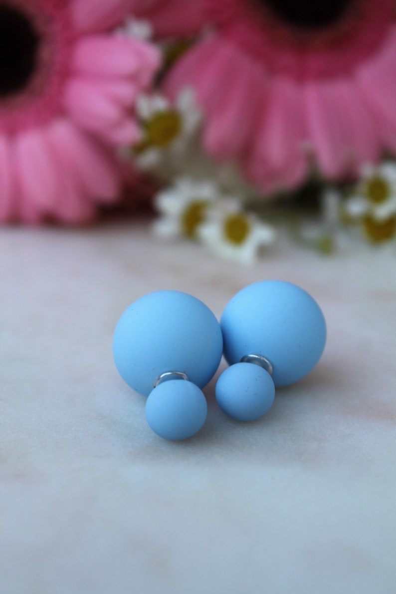 20/% off sale Sky BLUE Double Ball Stud Earrings Minimalist Chic Double Sided Front Back Earrings