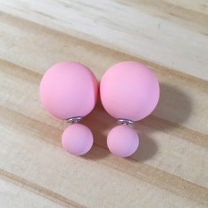 20% off sale PINK Double Ball Stud Earrings Minimalist Chic Double Sided Front Back Earrings