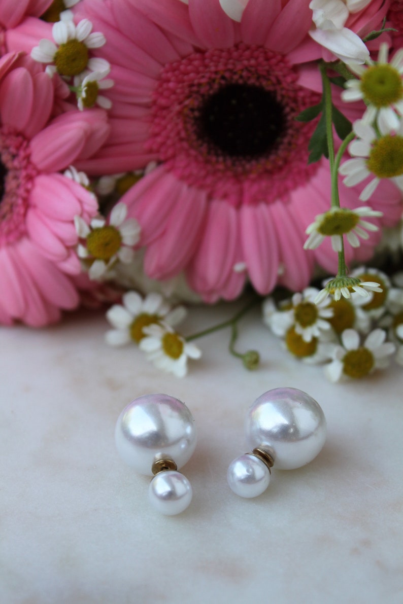 20/% off sale PEARL Double Ball Stud Earrings Minimalist Chic Double Sided Front Back Earrings