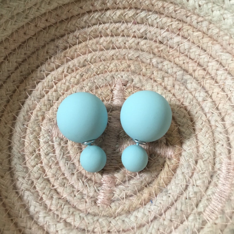 20/% off sale Matte POWDER BLUE Double Ball Stud Earrings Minimalist Chic Double Sided Front Back Earrings