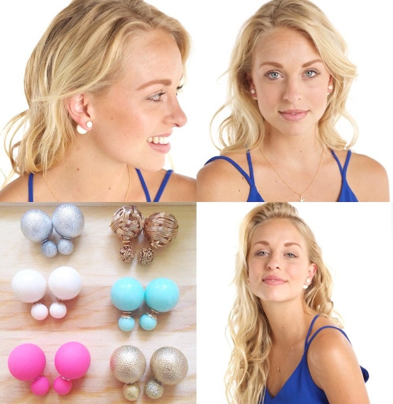 20/% off sale Matte POWDER BLUE Double Ball Stud Earrings Minimalist Chic Double Sided Front Back Earrings