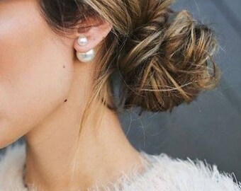 20% off sale PEARL Double Ball Stud Italian EARRINGS Minimalist Chic Double Sided Front Back Earrings