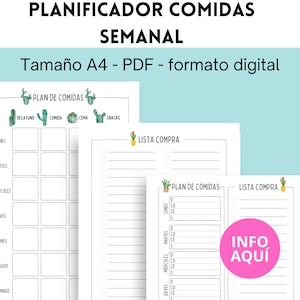 Weekly meal planner and shopping list Printable, vertical planner, SPANISH VERSION