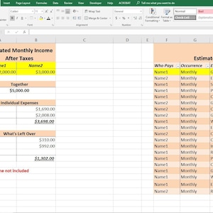 Couple's or Roommate Automated Personal Excel Budget Template