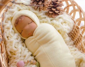Waldorf Sleepy Baby Doll: 11" (25 cm) Ivory Cotton Knit Cuddle Doll