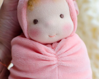 Waldorf doll for sleep Baby doll with opened eyes 11" Cuddle doll Bedtime doll  soft doll Natural Doll Peach color