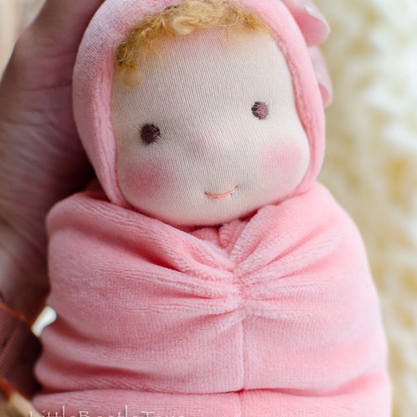 Waldorf doll for sleep Baby doll with opened eyes 11" Cuddle doll Bedtime doll  soft doll Natural Doll Peach color