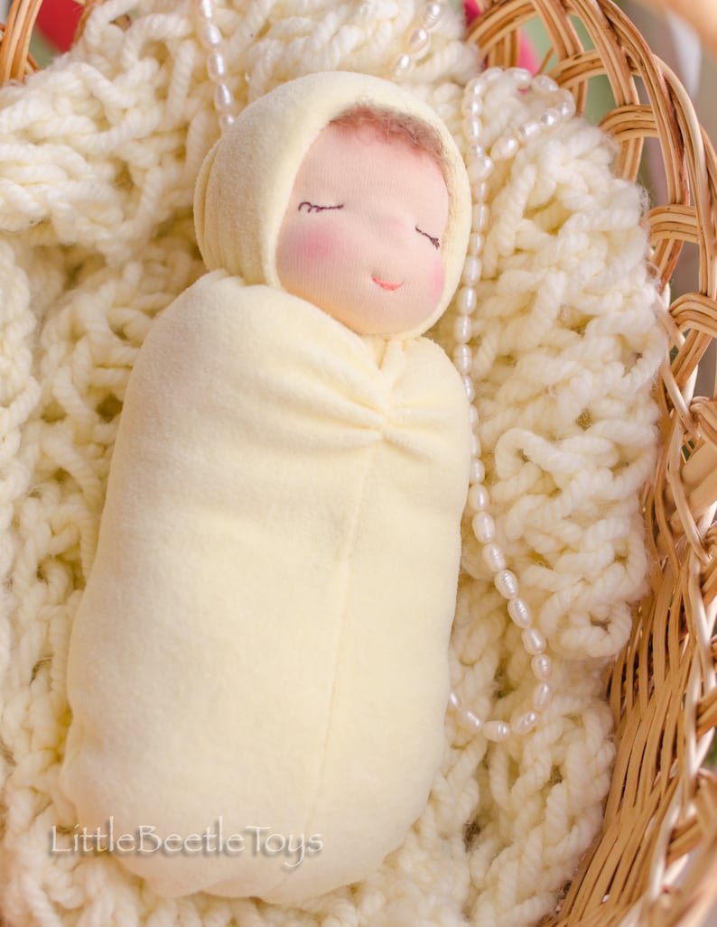 Waldorf Doll for Sleep Sleepy Baby Doll 11 Bedtime Doll Swaddled Ivory Waldorf Doll Soft Natural