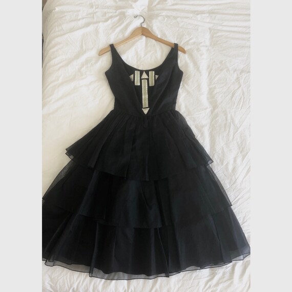Vintage Black Three-Tiered Ruffle Dress