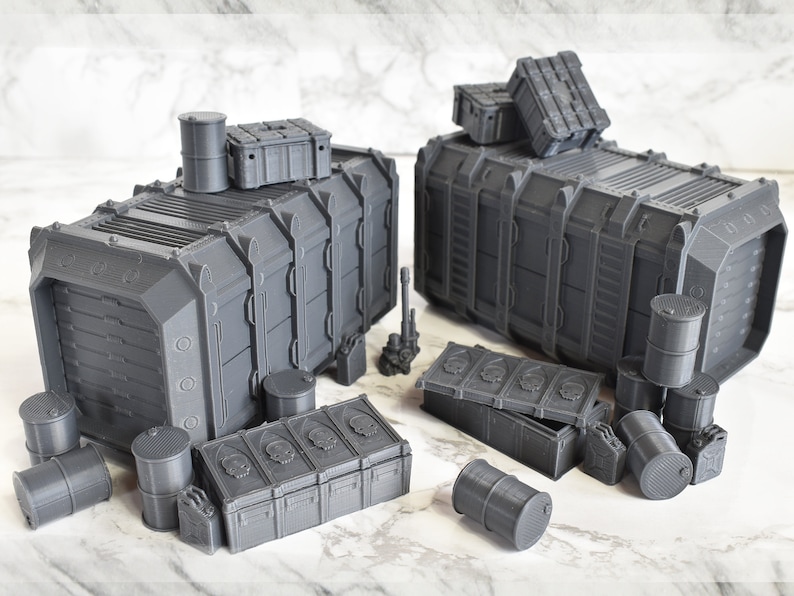 Ammunition Dump & Armoured Container Sci-Fi / Star Wars / Kill Zone Scenery Wargaming 3D Printed Models image 1