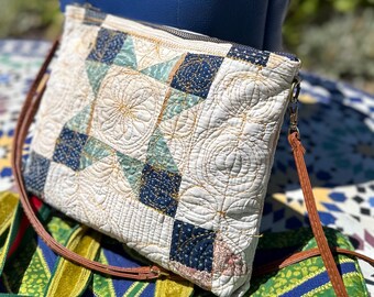 Thread Painted Crossbody: On a Civil War Quilt Scrap, Re-Quilted, Lined