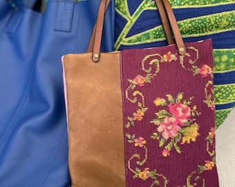 Leather, Needlepoint, Velvet and Silk Purse