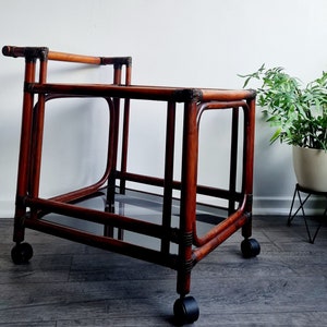 BAMBUS RAUCHGLAS Servierwagen ヴィンテージ Boho ミッドセンチュリー Barwagen Messing Teewagen Beistellwagen 2-stöckig