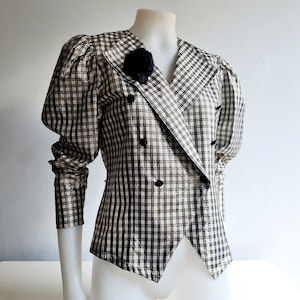 TRU BLOUSE Blazer vintage Designer Jackett made in Germany Karomuster metallic optik Schimmer Effekt gold beige braun schwarze Rose