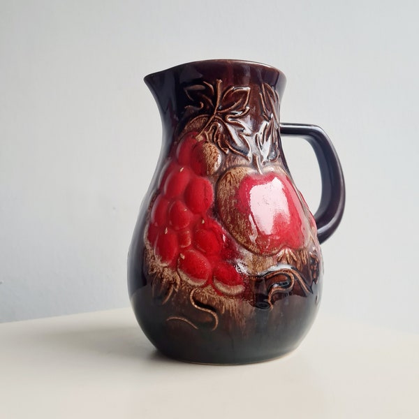 SCHEURICH Krug 419/18 mid century Design Keramik Kanne Vase Gefäß German Pottery Obst Ornament braun rot Fat Lava 70er Deko made in Germany